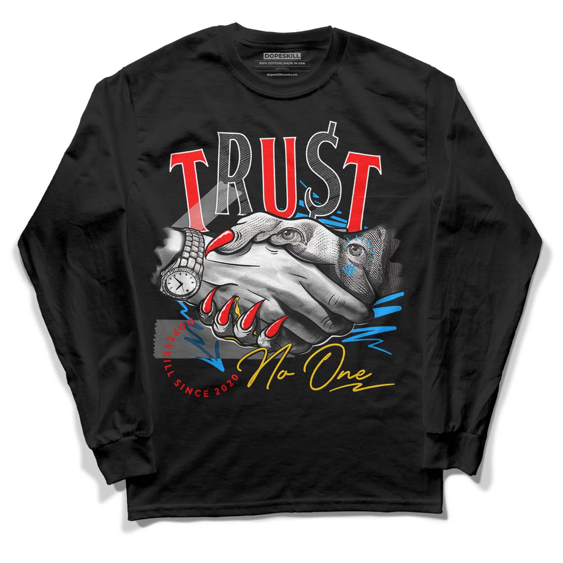 Fruity Pebbles Dunks DopeSkill Long Sleeve T-Shirt Trust No One Graphic - Black