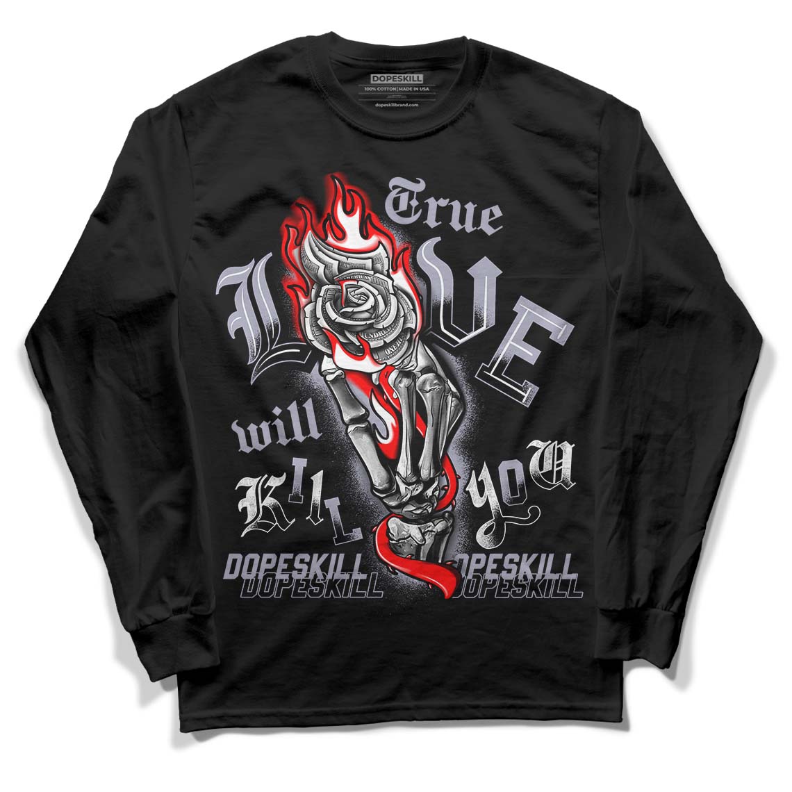 Jordan 13 Retro 'Black Flint' DopeSkill Long Sleeve T-Shirt True Love Will Kill You Graphic Streetwear - Black