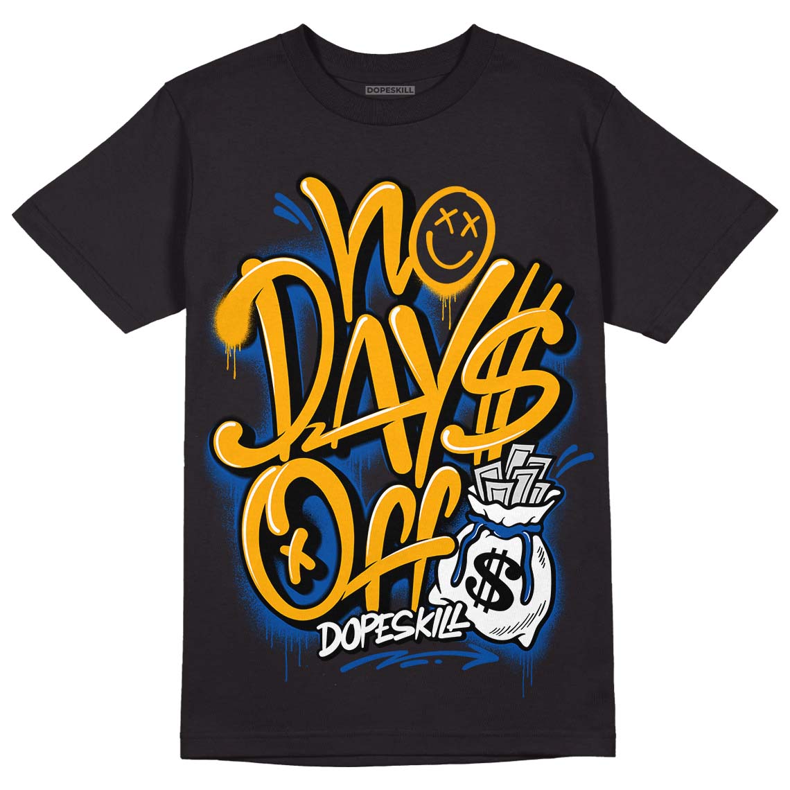 Dunk Blue Jay and University Gold DopeSkill T-Shirt No Days Off Graphic Streetwear - Black 