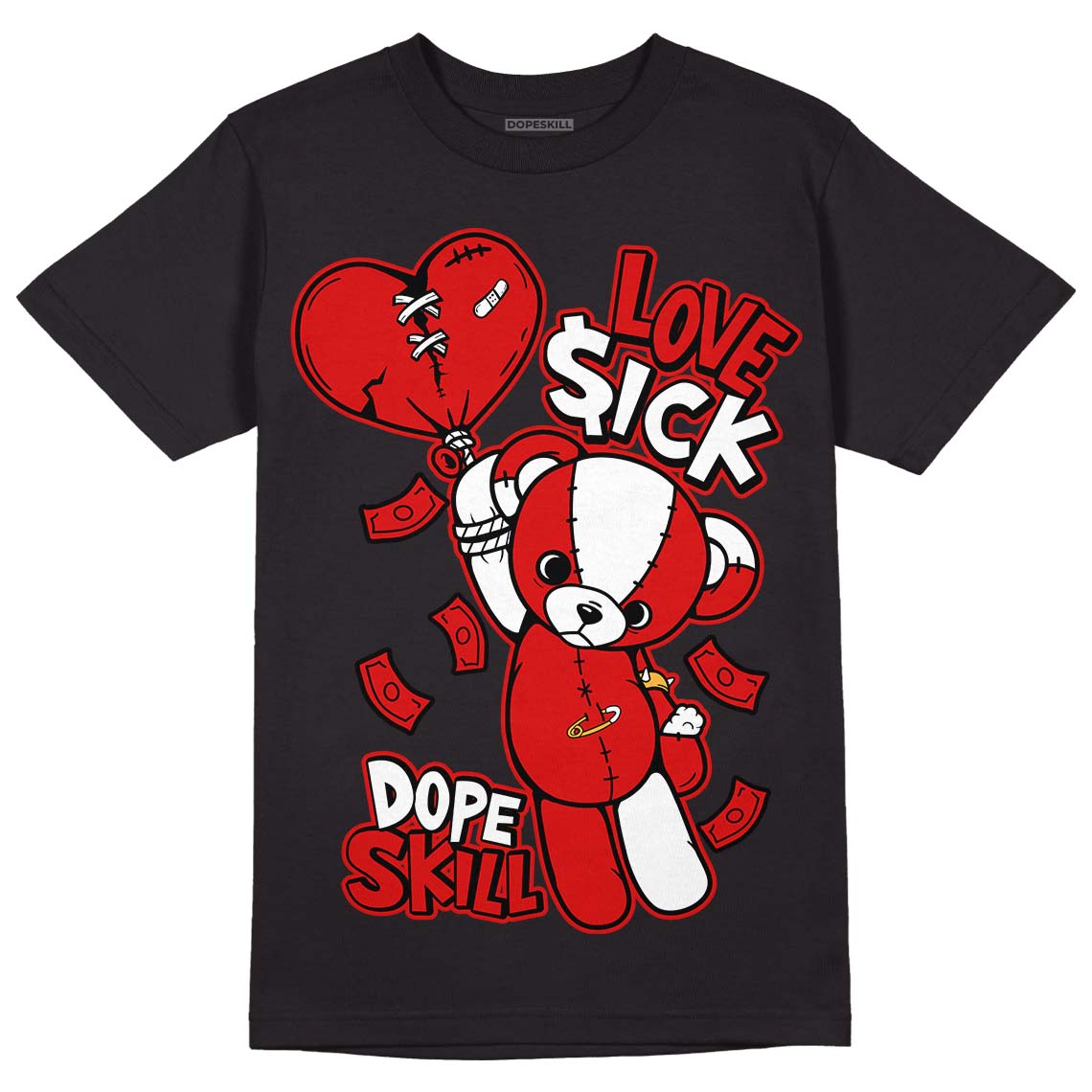 Dunk Low Gym Red DopeSkill T-Shirt Love Sick Graphic - Black