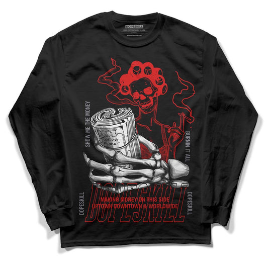  Gym Red 9s DopeSkill Long Sleeve T-Shirt Show Me The Money Graphic - Black