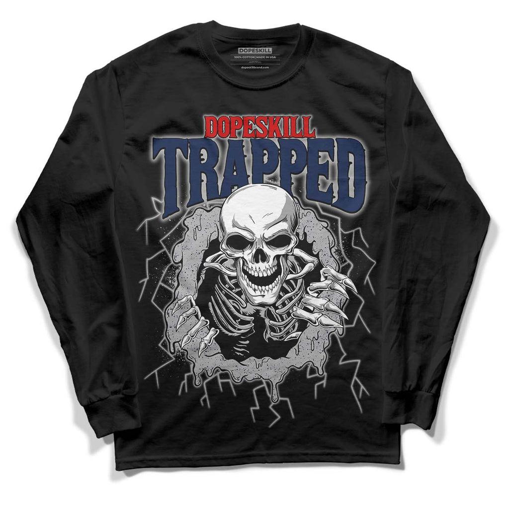 Midnight Navy 4s DopeSkill Long Sleeve T-Shirt Trapped Halloween Graphic - Black