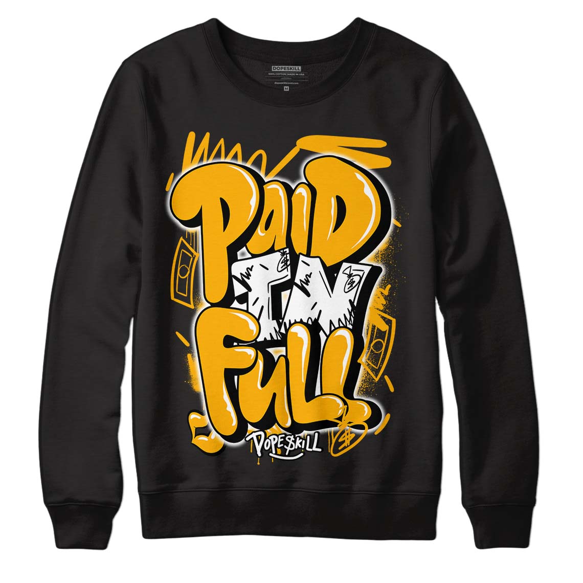 Goldenrod Dunk DopeSkill Sweatshirt New Paid In Full Graphic - Black 