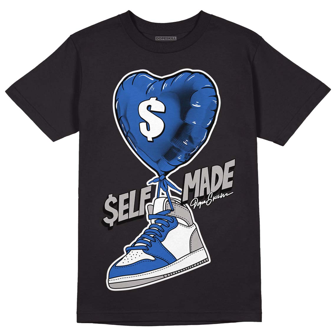 True Blue 1s DopeSkill T-Shirt Self Made Graphic - Black