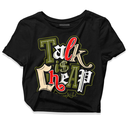 Travis Scott x Jordan 1 Low OG “Olive” DopeSkill Women's Crop Top Talk Is Chip Graphic Streetwear - Black