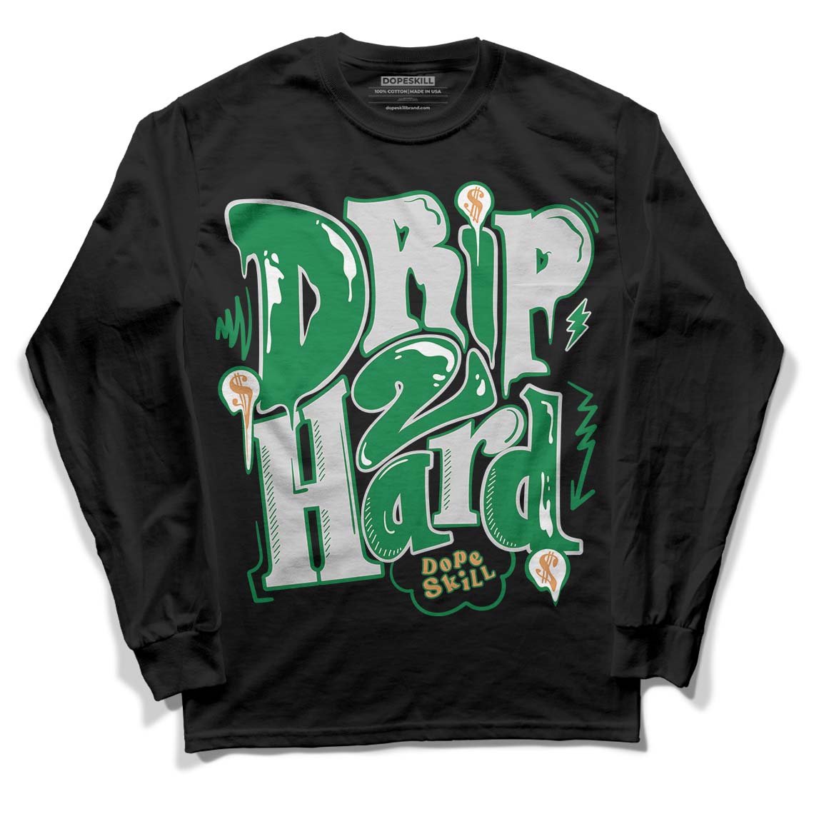 Nike SB x Jordan 4 “Pine Green” DopeSkill Long Sleeve T-Shirt Drip Too Hard Graphic Streetwear - Black