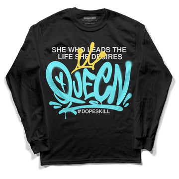 Aqua 5s DopeSkill Long Sleeve T-Shirt Queen Graphic - Black 