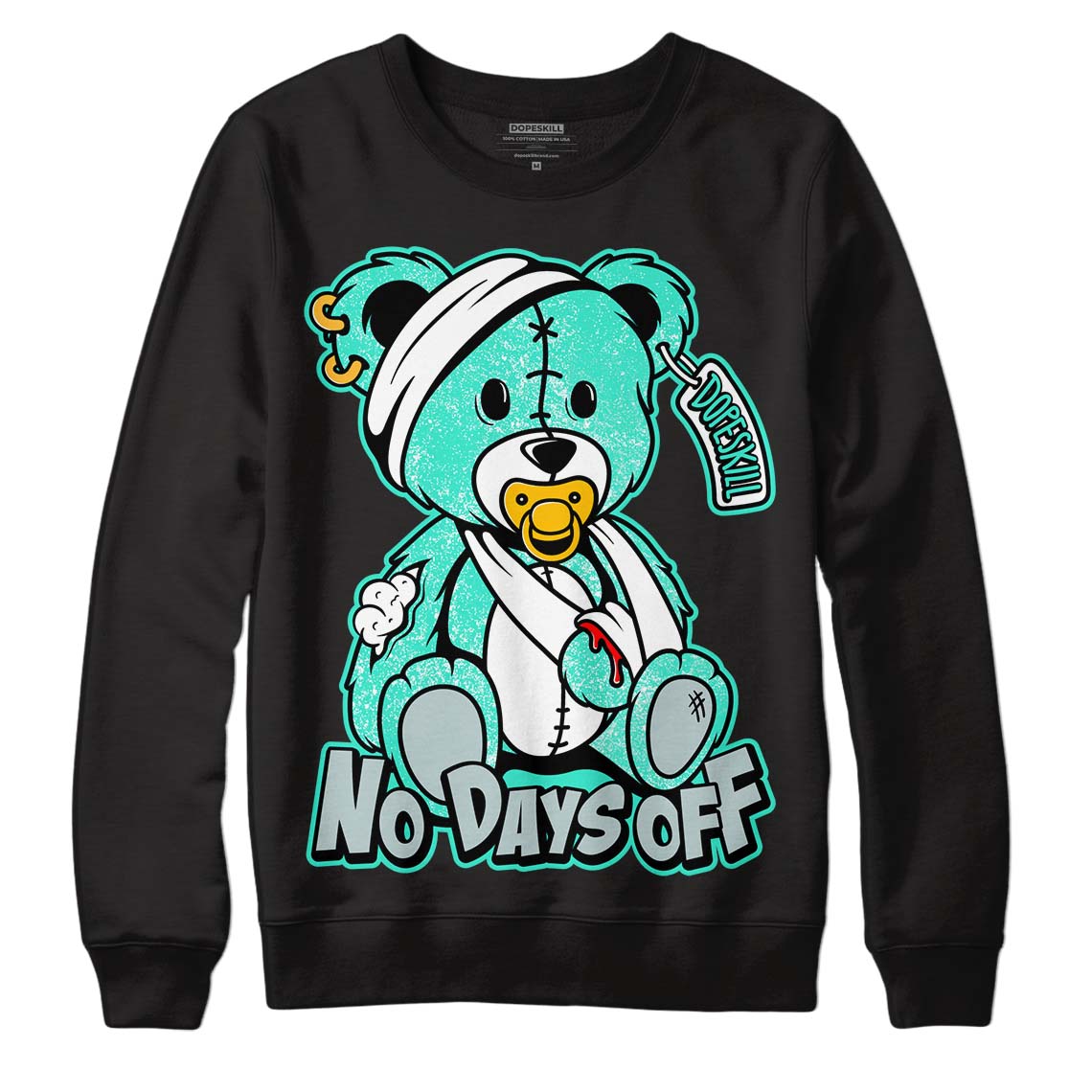 New Emerald 1s DopeSkill Sweatshirt Hurt Bear Graphic - Black