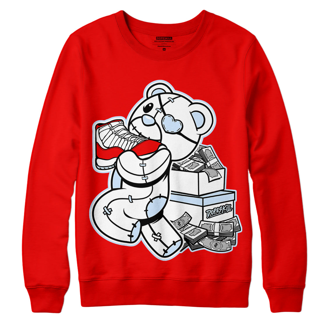 Cherry 11s DopeSkill Varsity Red Sweatshirt Bear Steals Sneaker Graphic