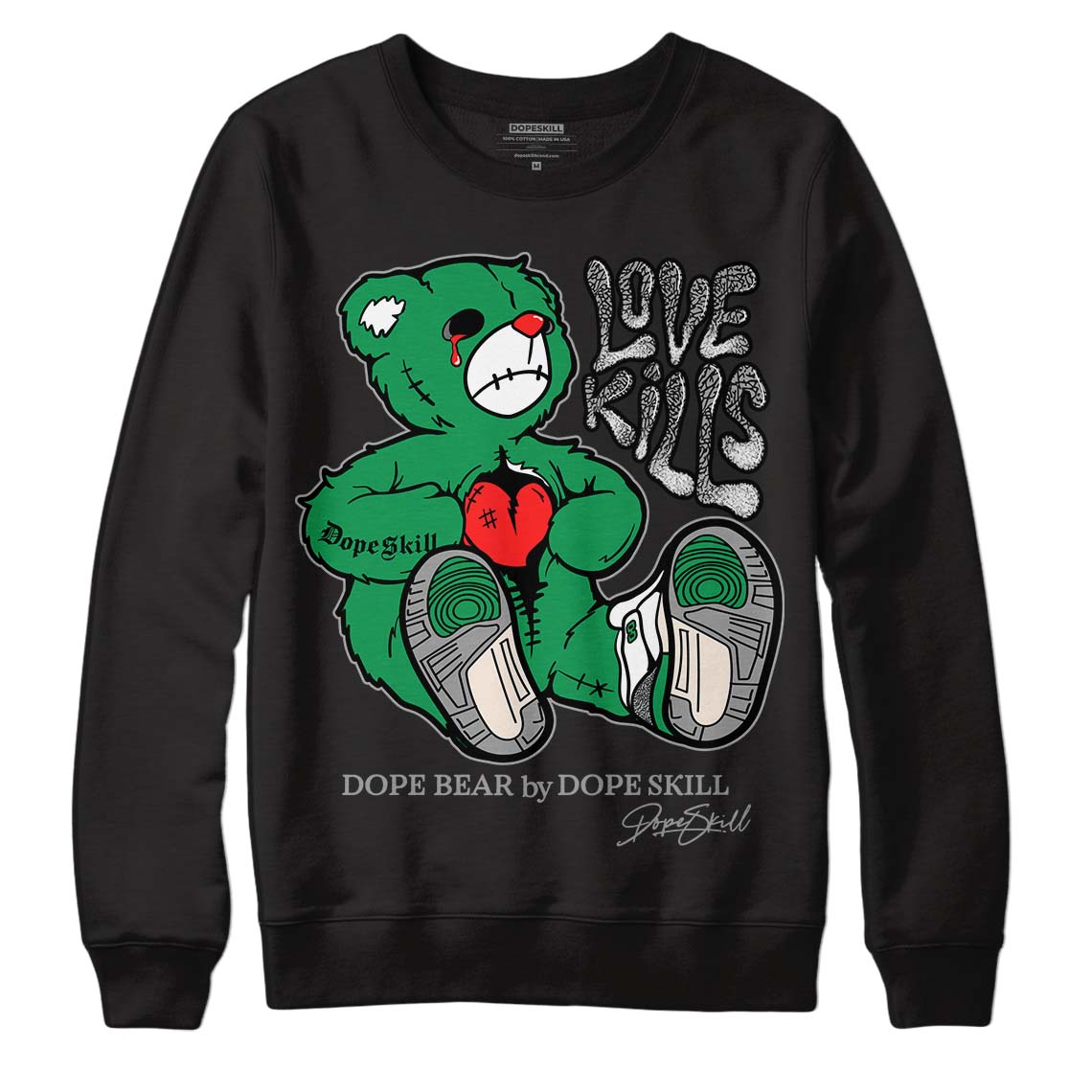 Jordan 3 WMNS “Lucky Green” DopeSkill Sweatshirt Love Kills Graphic Streetwear - Black