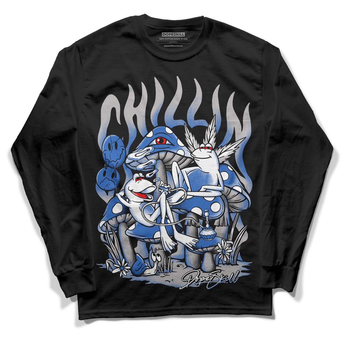 True Blue 1s DopeSkill Long Sleeve T-Shirt Chillin Graphic - Black