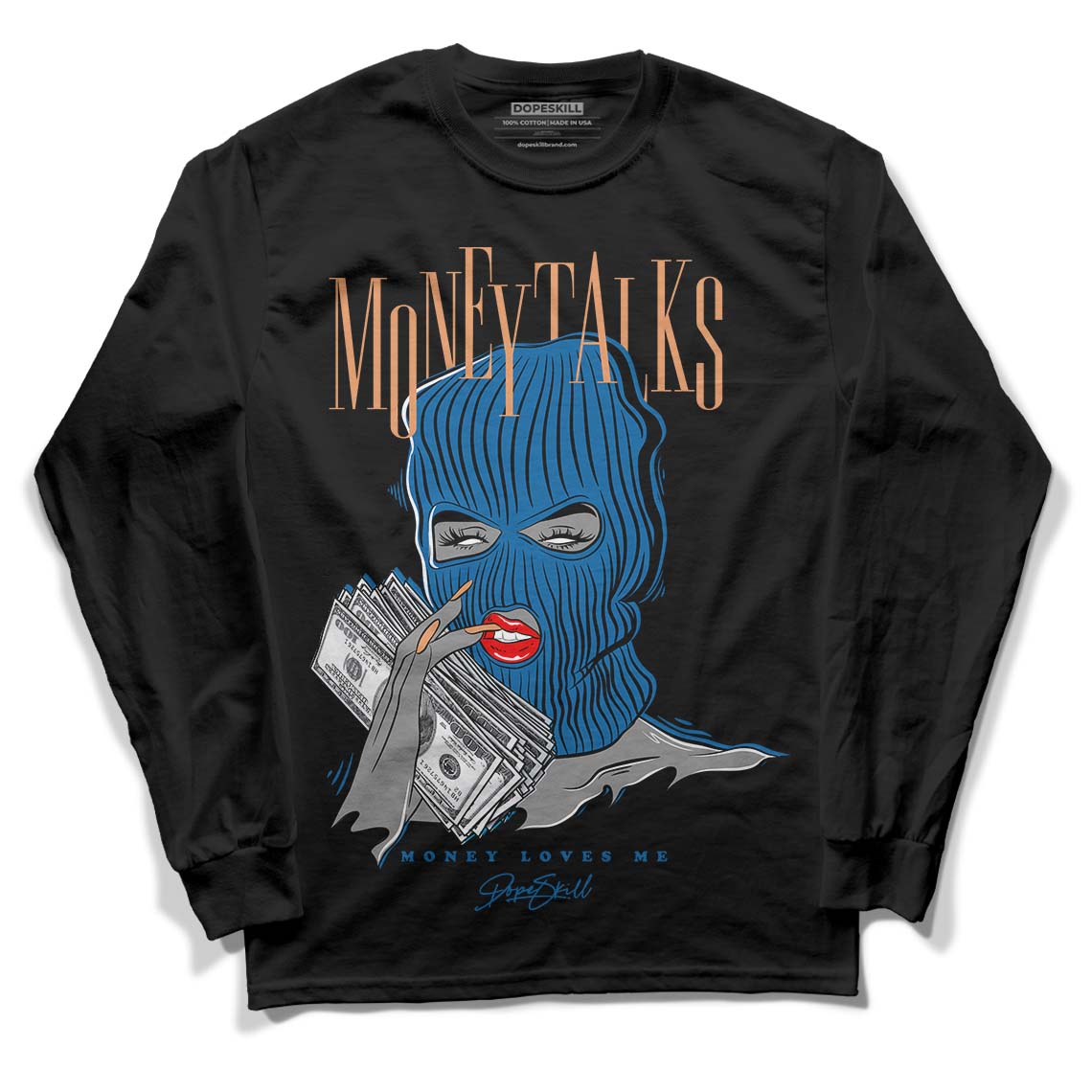 Jordan 3 Retro Wizards DopeSkill Long Sleeve T-Shirt Money Talks Graphic Streetwear - Black