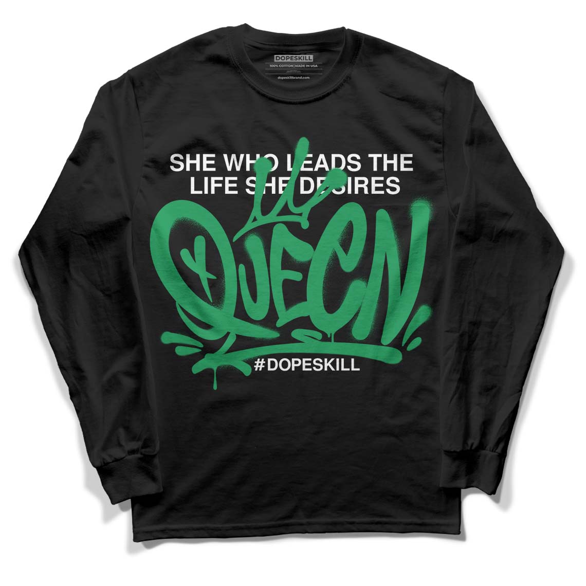 Jordan 1 Low Lucky Green DopeSkill Long Sleeve T-Shirt Queen Graphic Streetwear - Black