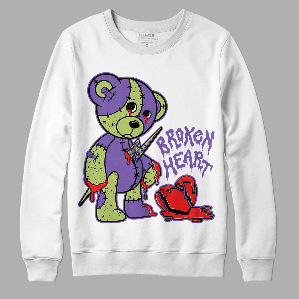 Canyon Purple 4s DopeSkill Sweatshirt Broken Heart Graphic - White 