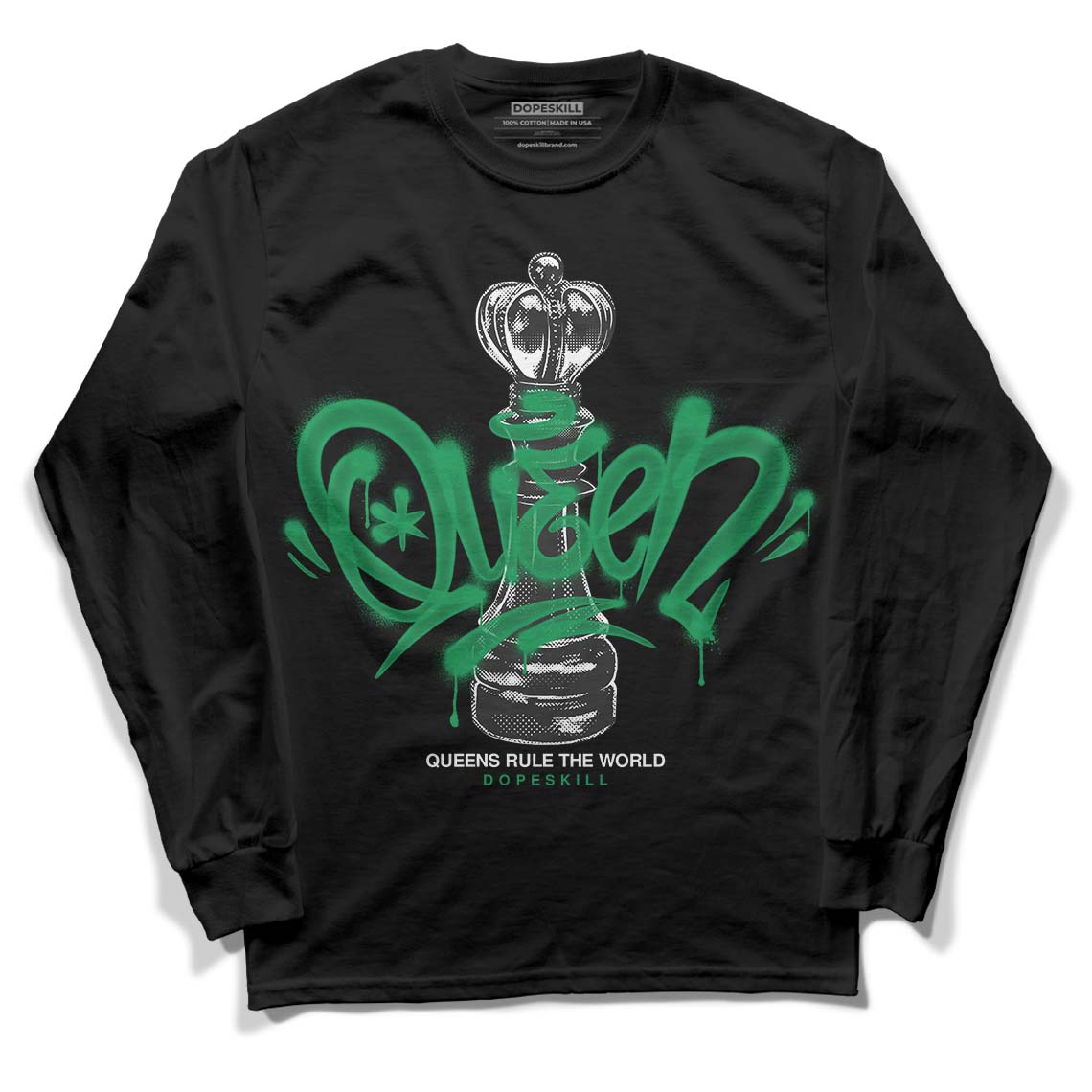 Jordan 1 Low Lucky Green DopeSkill Long Sleeve T-Shirt Queen Chess Graphic Streetwear - Black