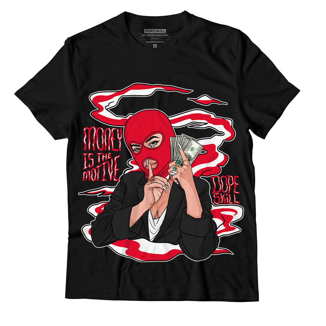 Red Black White DopeSkill T-Shirt Money Is The Motive Graphic – DOPESKILL®