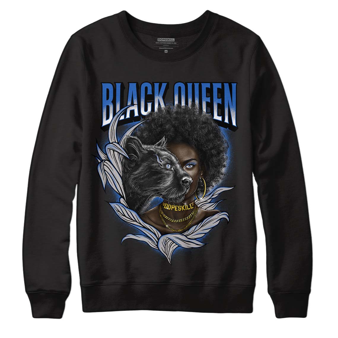 True Blue 1s DopeSkill Sweatshirt New Black Queen Graphic - Black