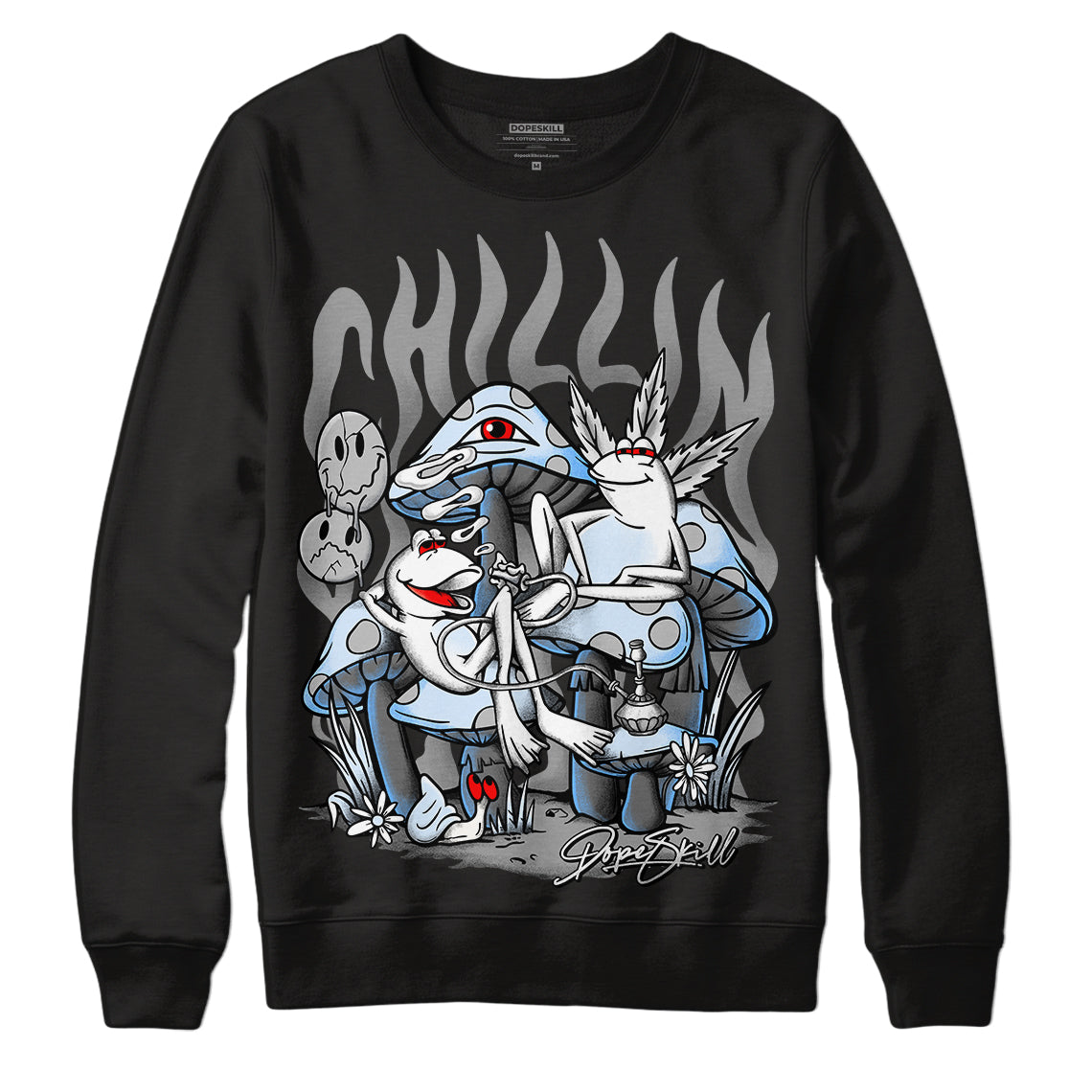 Black Metallic Chrome 6s DopeSkill Sweatshirt Chillin Graphic - Black