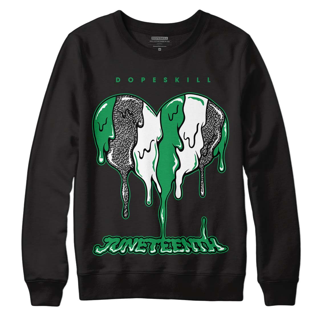  Jordan 3 WMNS “Lucky Green” DopeSkill Sweatshirt Juneteenth Heart Graphic Streetwear - Black