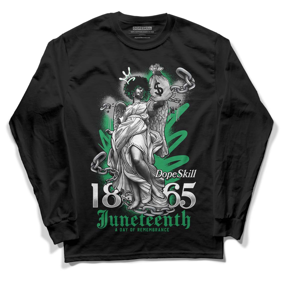  Jordan 3 WMNS “Lucky Green” DopeSkill Long Sleeve T-Shirt Juneteenth Graphic Streetwear - Black