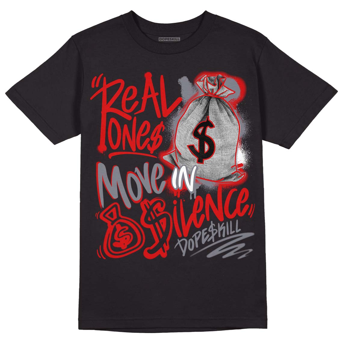 Gym Red 9s DopeSkill T-Shirt Real Ones Move In Silence Graphic - Black