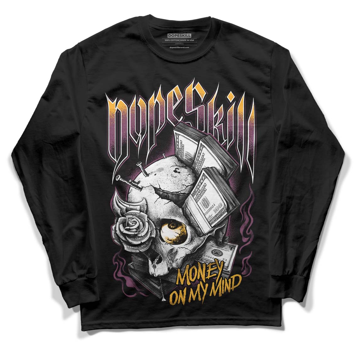 Brotherhood 1s High OG DopeSkill Long Sleeve T-Shirt Money On My Mind Graphic - Black