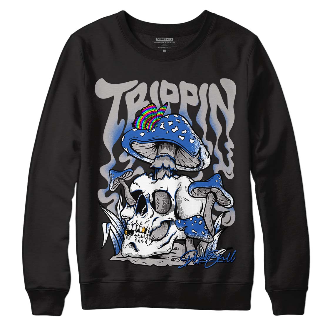 True Blue 1s DopeSkill Sweatshirt Trippin Graphic - Black