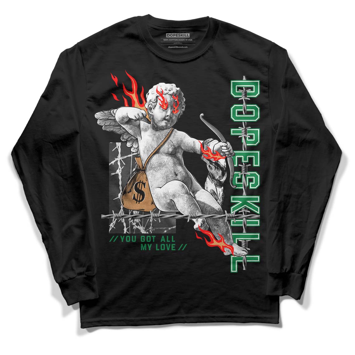 Nike SB x Jordan 4 “Pine Green” DopeSkill Long Sleeve T-Shirt You Got All My Love Graphic Streetwear - Black