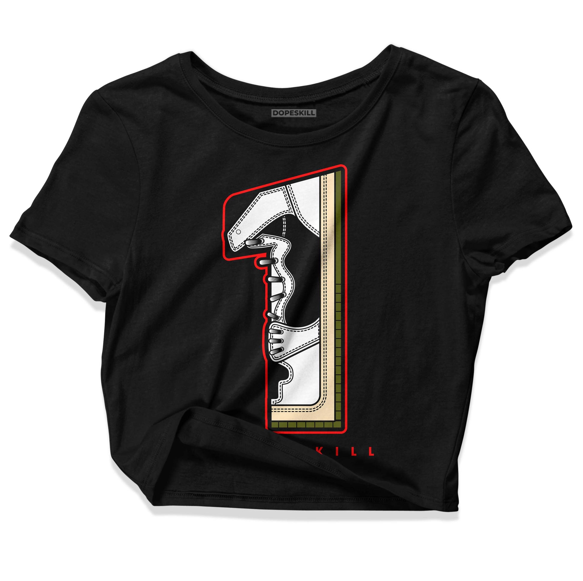 Travis Scott x Jordan 1 Low OG “Olive” DopeSkill Women's Crop Top No.1 Graphic Streetwear - Black