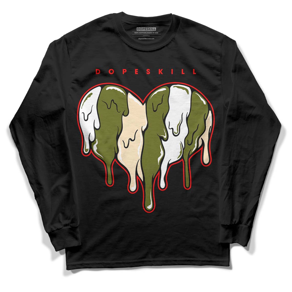 Travis Scott x Jordan 1 Low OG “Olive” DopeSkill Long Sleeve T-Shirt Slime Drip Heart Graphic Streetwear - Black