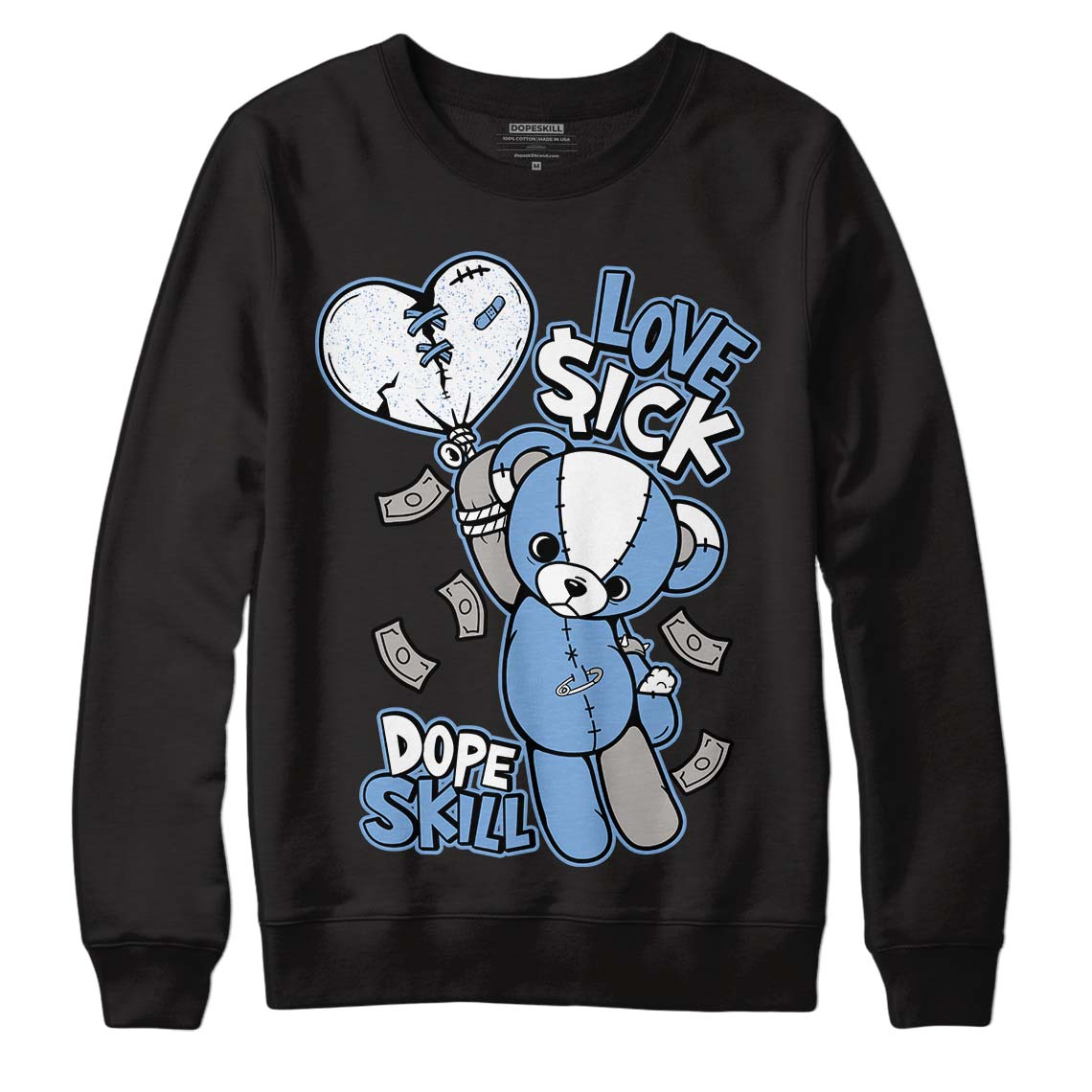 Jordan 5 Retro University Blue DopeSkill Sweatshirt Love Sick Graphic Streetwear - Black