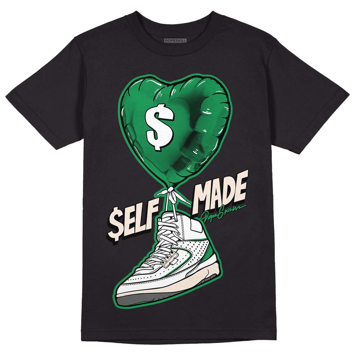 Jordan 2 Retro Lucky Green DopeSkill T-Shirt Self Made Graphic Streetwear  - Black