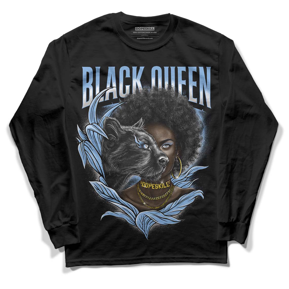 Jordan 5 Retro University Blue DopeSkill Long Sleeve T-Shirt New Black Queen Graphic Streetwear - Black 