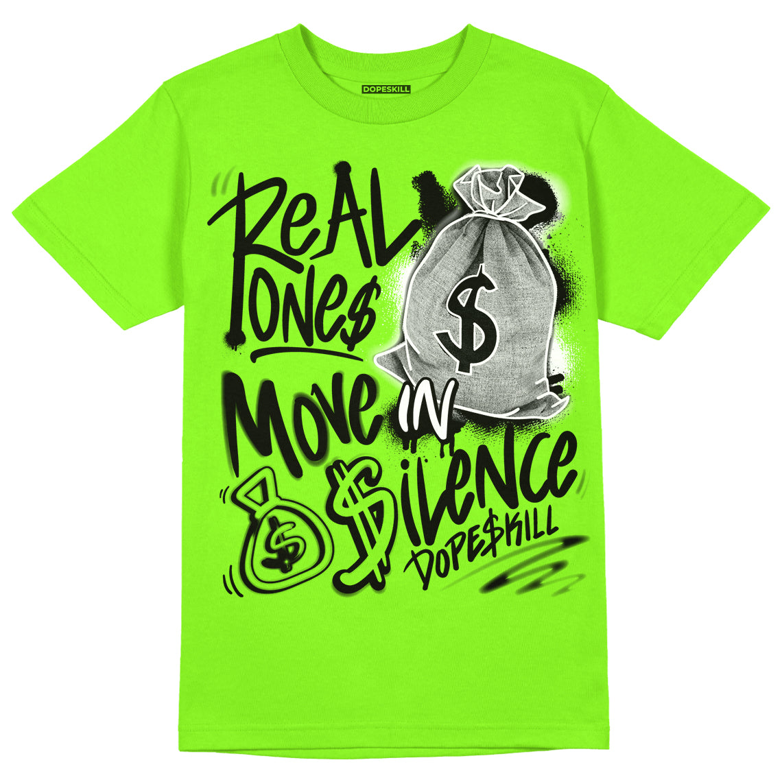 Neon Green Collection DopeSkill Neon Green T-shirt Real Ones Move In Silence Graphic