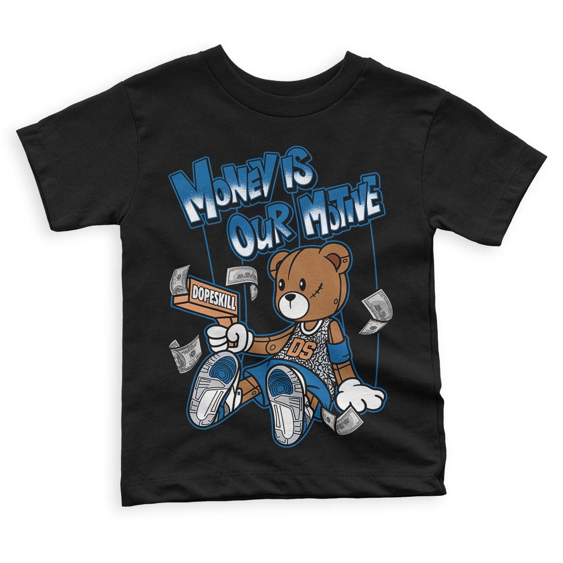 Jordan 3 Retro Wizards DopeSkill Toddler Kids T-shirt Money Is Our Motive Bear Graphic Streetwear - Black