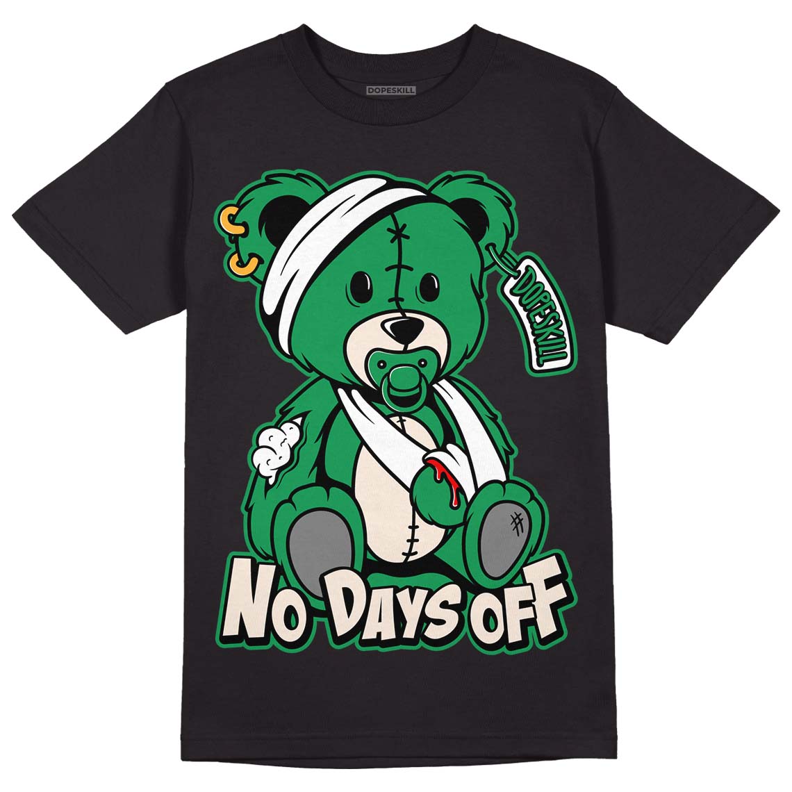 Jordan 2 Retro Lucky Green DopeSkill T-Shirt Hurt Bear Graphic Streetwear - Black 