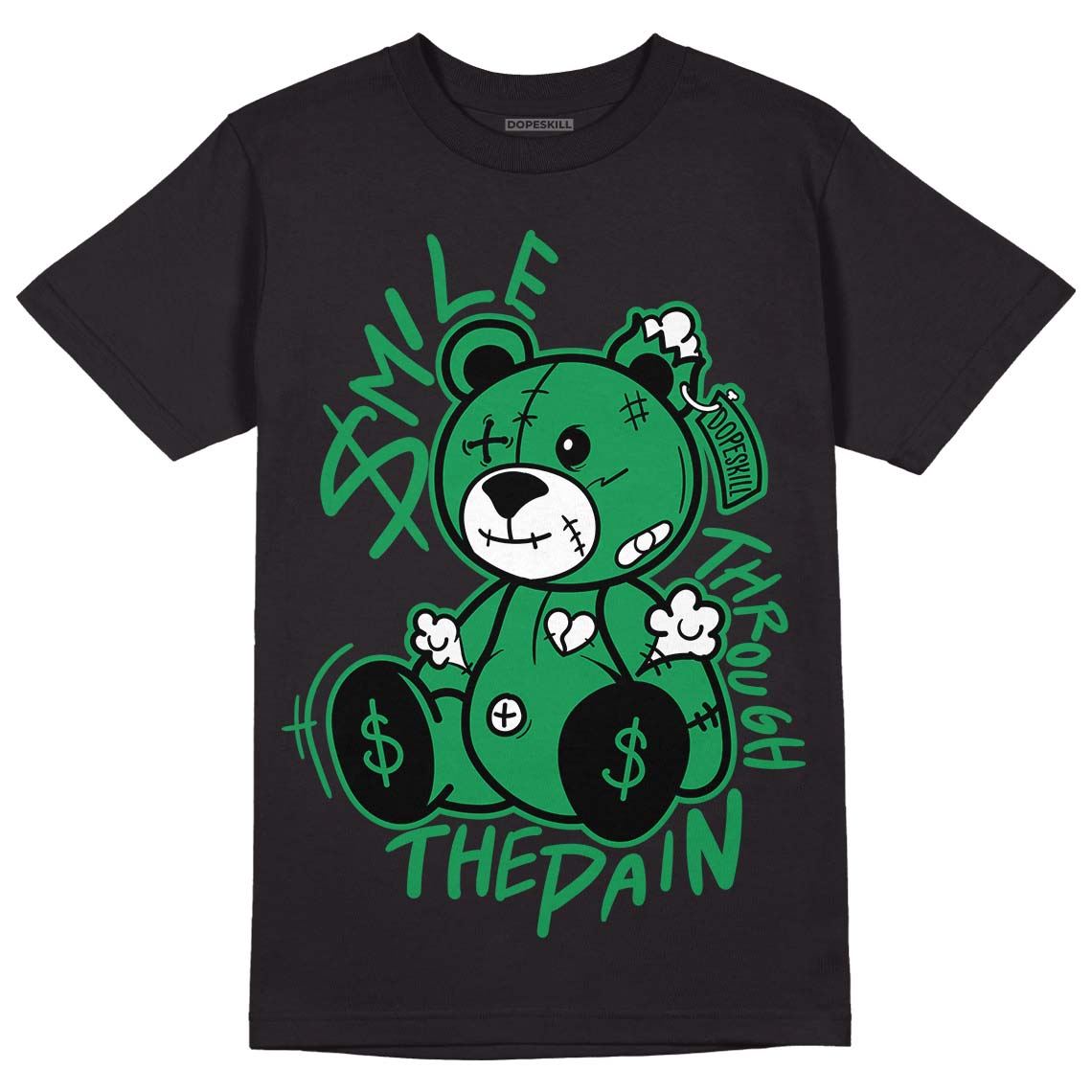 Jordan 1 Low Lucky Green DopeSkill T-Shirt BEAN Graphic Streetwear - Black