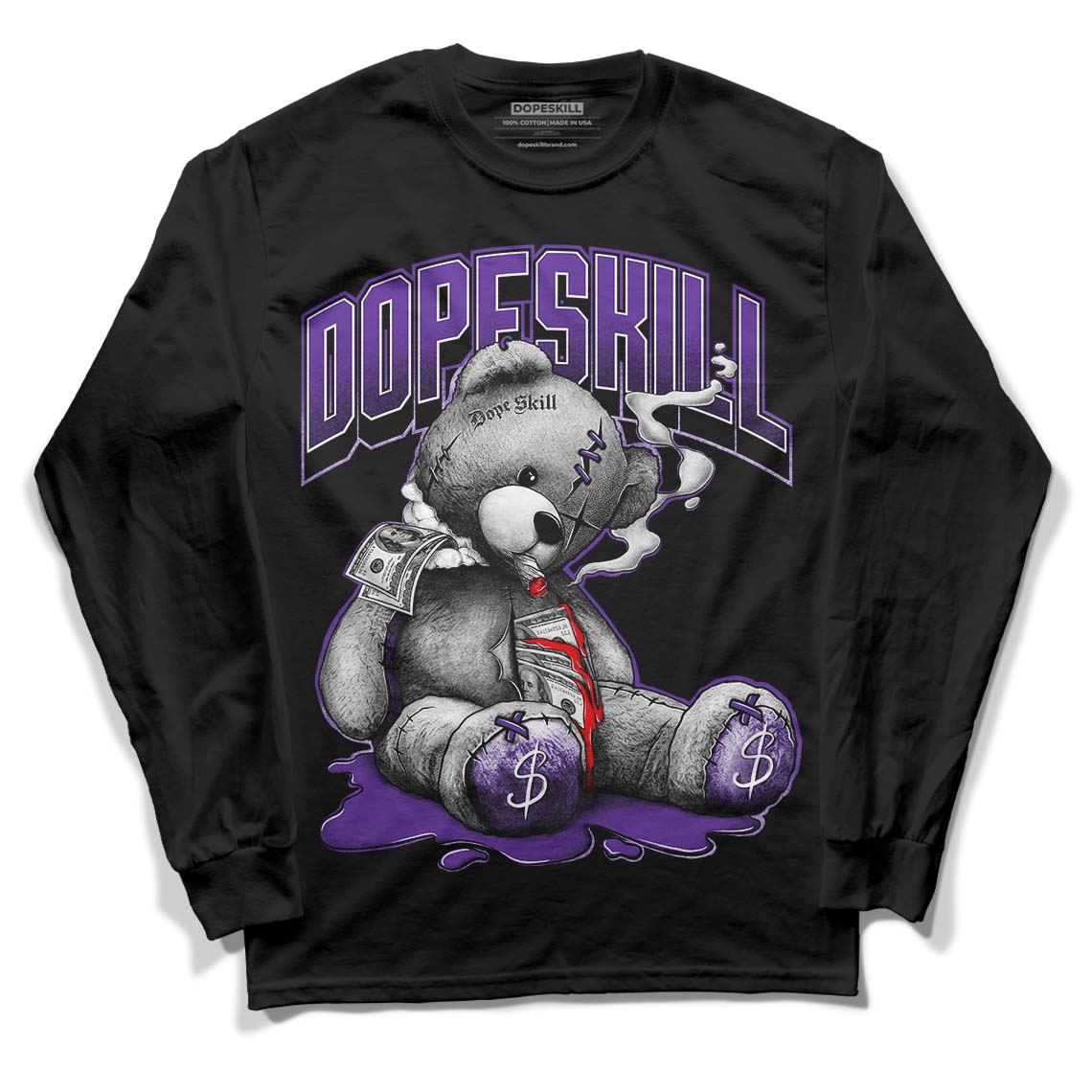 PURPLE Collection DopeSkill Long Sleeve T-Shirt Sick Bear Graphic - Black