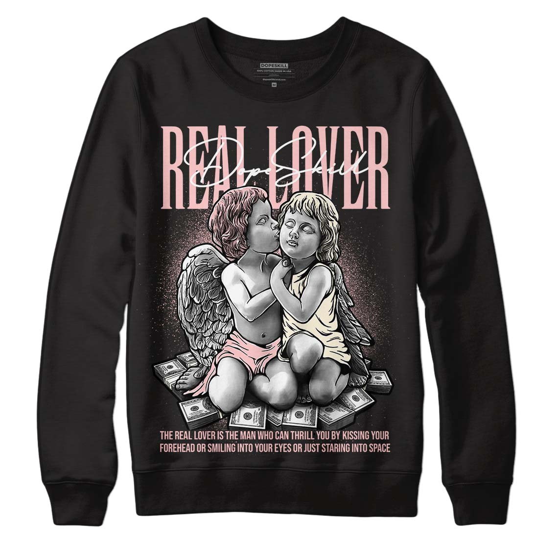 Jordan 1 High OG WMNS Washed Pink DopeSkill Sweatshirt Real Lover Graphic Streetwear - Black