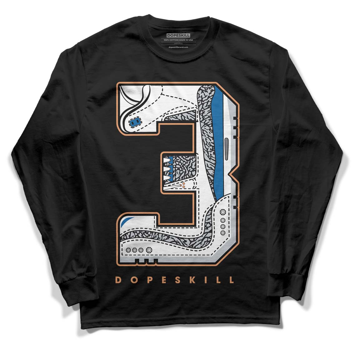 Jordan 3 Retro Wizards DopeSkill Long Sleeve T-Shirt No.3 Graphic Streetwear - Black