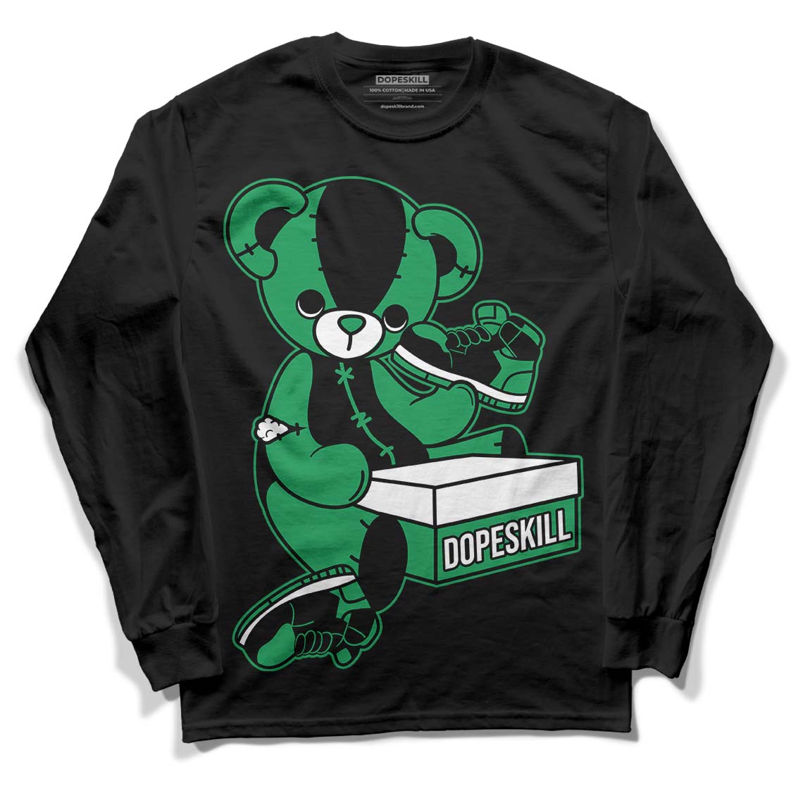 Jordan 1 Low Lucky Green DopeSkill Long Sleeve T-Shirt Sneakerhead BEAR Graphic Streetwear - Black