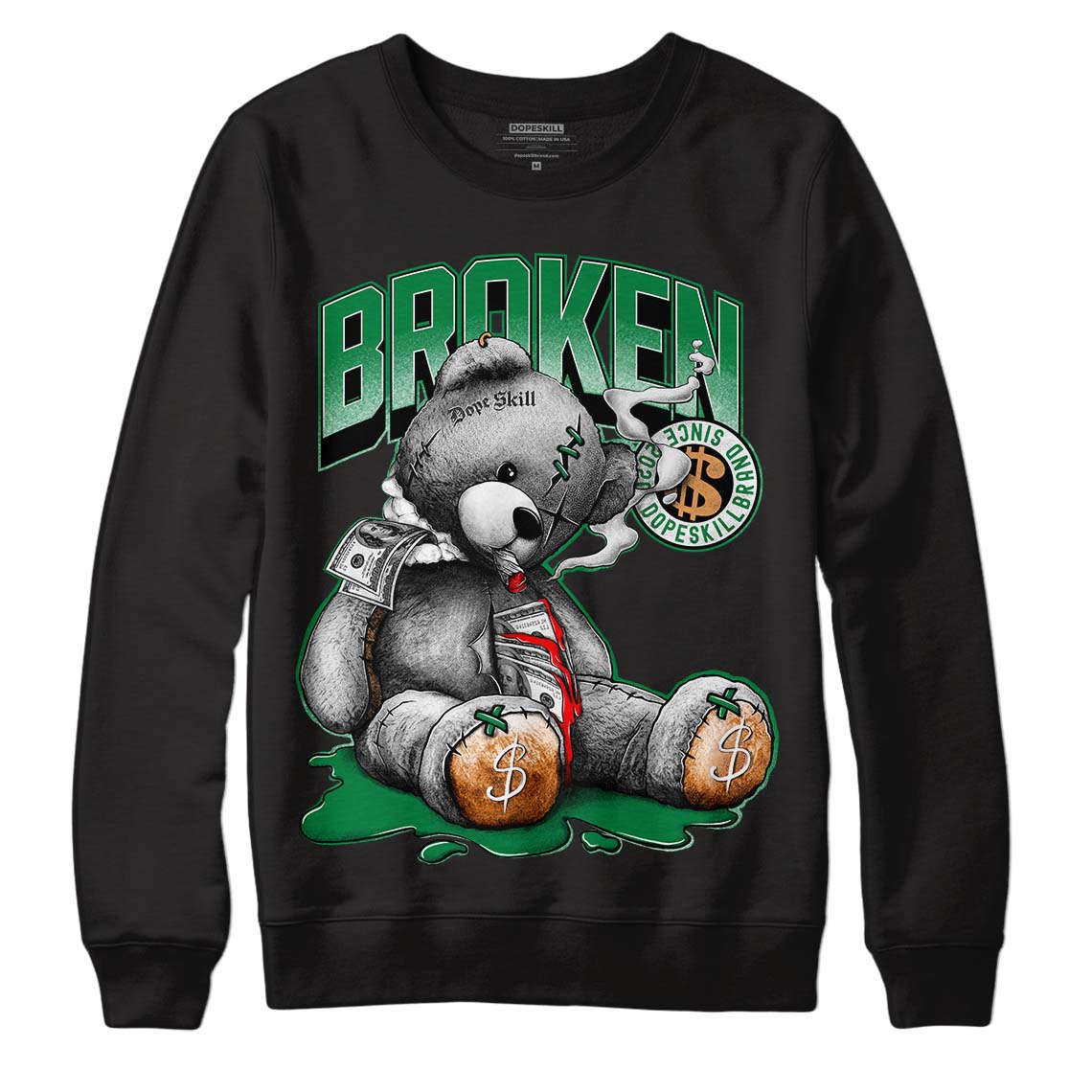 Nike SB x Jordan 4 “Pine Green” DopeSkill Sweatshirt Sick Bear Graphic Streetwear - Black