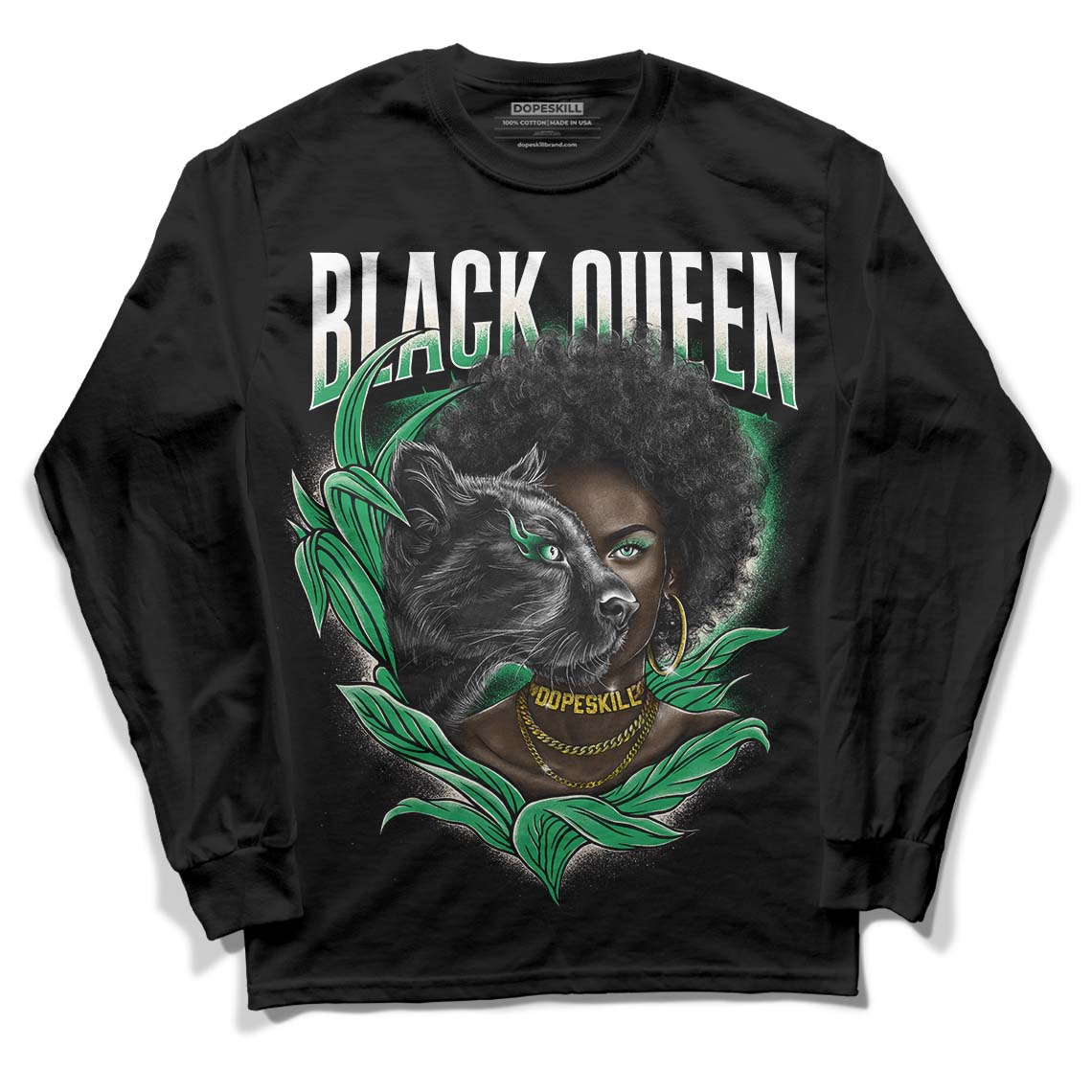 Jordan 2 Retro Lucky Green  DopeSkill Long Sleeve T-Shirt New Black Queen Graphic Streetwear - Black 