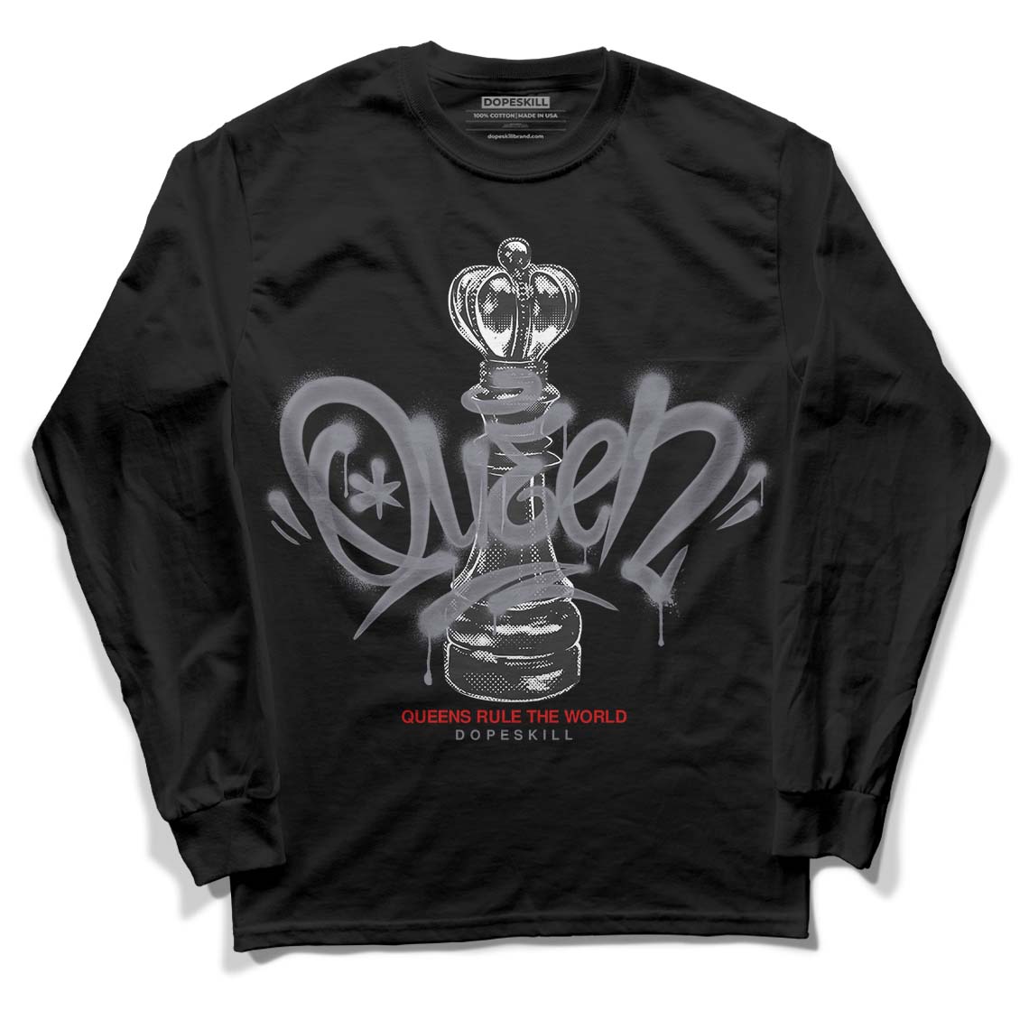 Jordan 9 Fire Red DopeSkill Long Sleeve T-Shirt Queen Chess Graphic Streetwear - Black