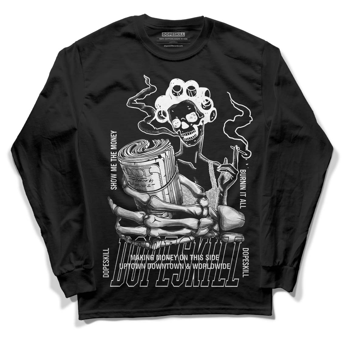 Jordan 1 High 85 Black White DopeSkill Long Sleeve T-Shirt Show Me The Money Graphic Streetwear - Black 