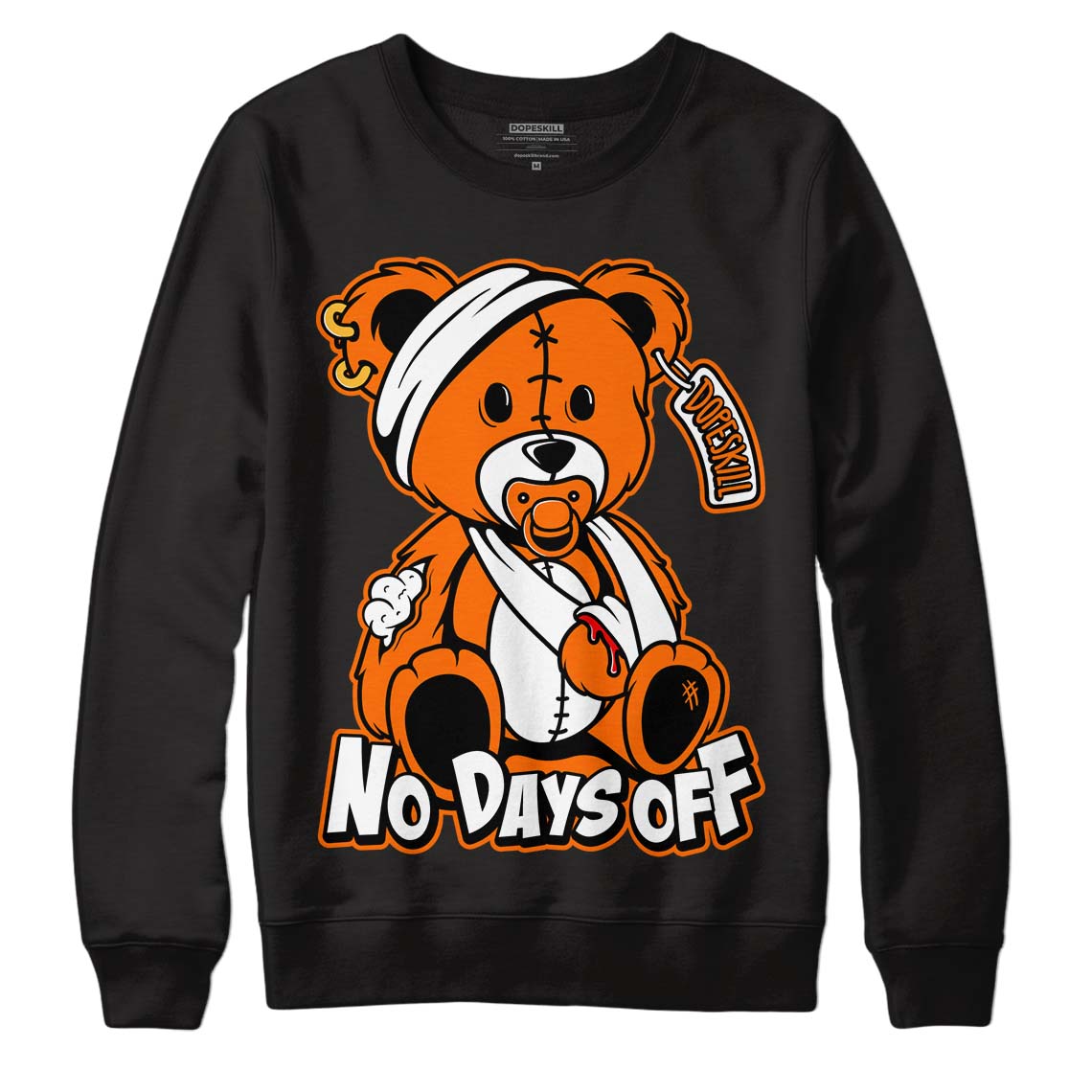 Orange Black White DopeSkill Sweatshirt Hurt Bear Graphic - Black