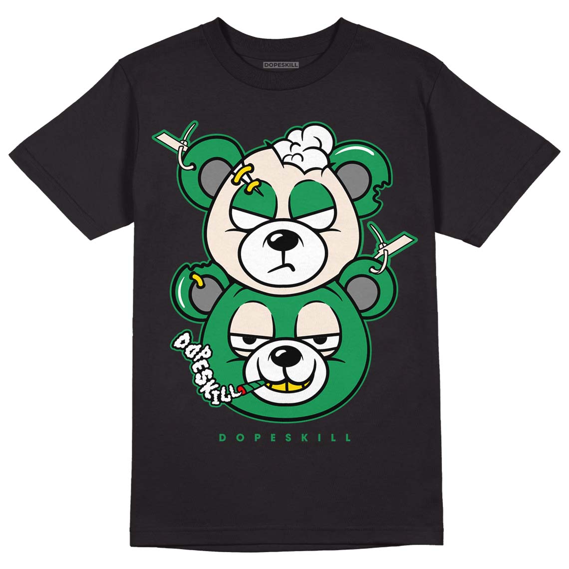 Jordan 2 Retro Lucky Green DopeSkill T-Shirt New Double Bear Graphic Streetwear  - Black 