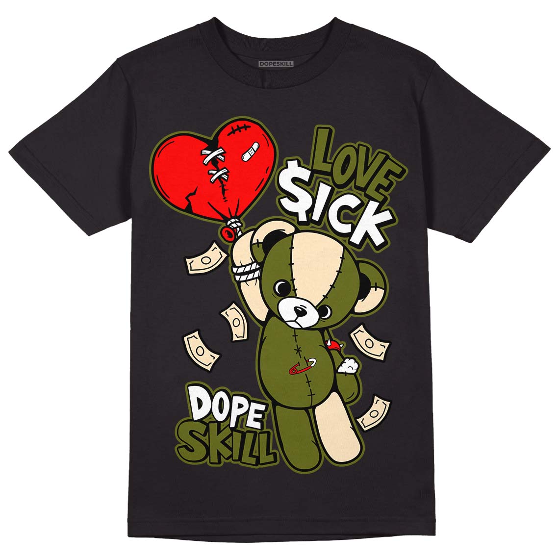 Travis Scott x Jordan 1 Low OG “Olive” DopeSkill T-Shirt Love Sick Graphic Streetwear - Black