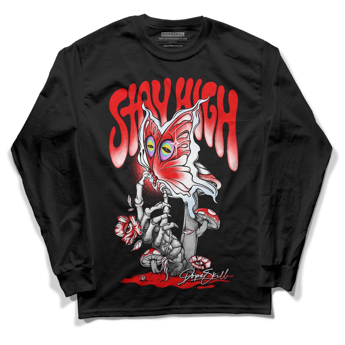 Cherry 11s DopeSkill Long Sleeve T-Shirt Stay High Graphic - Black