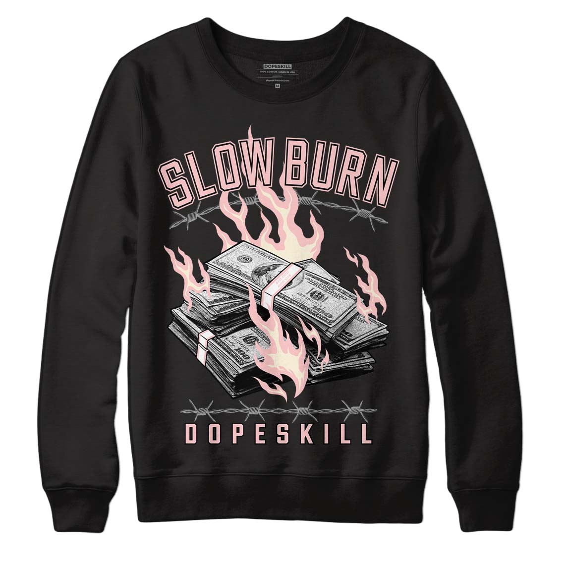 Jordan 1 High OG WMNS Washed Pink DopeSkill Sweatshirt Slow Burn Graphic Streetwear - Black